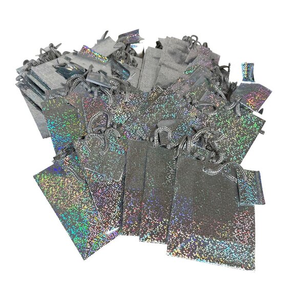 Gift Bag Lot of 35 Holographic Silver 4"x5" Small Shimmer Handles Party Favor - Picture 2 of 9